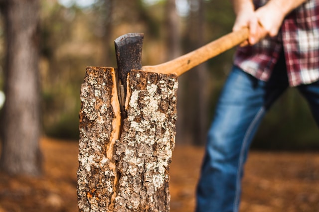 A person chopping wood with an axe